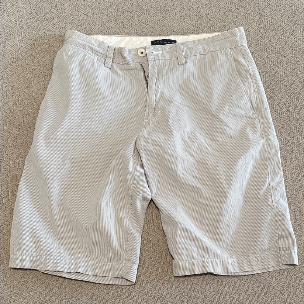 Banana Republic Seersucker Shorts Men's Striped Grey Chino Cotton Size 30
